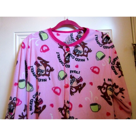 Taz Looney Tunes Sleepwear One Piece Pink Tasmanian Devil Coffee Warner Bros L - Picture 3 of 5